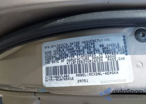 2000 Toyota Avalon Xls из США, поврежденный, VIN 4T1BF28B3YU016539